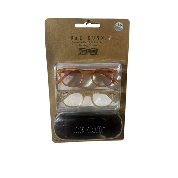 Rae Dunn 2 Pair of Premium Blue Light Blocking +2.50 Reading Glasses & Case - Picture 1 of 1